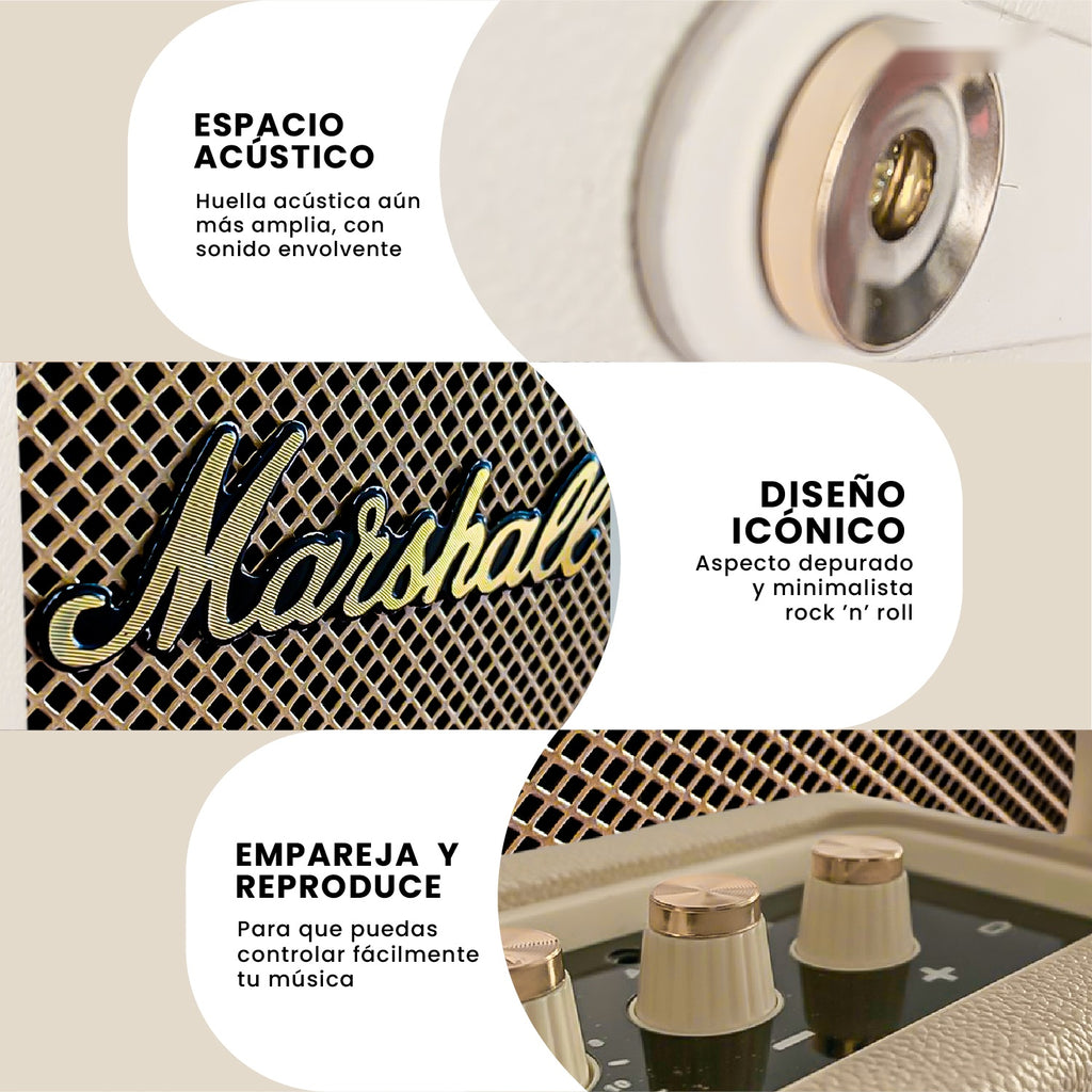 Parlante Retro Bluetooth Estilo Marshall Beige Potente Clasico Replica 1.1