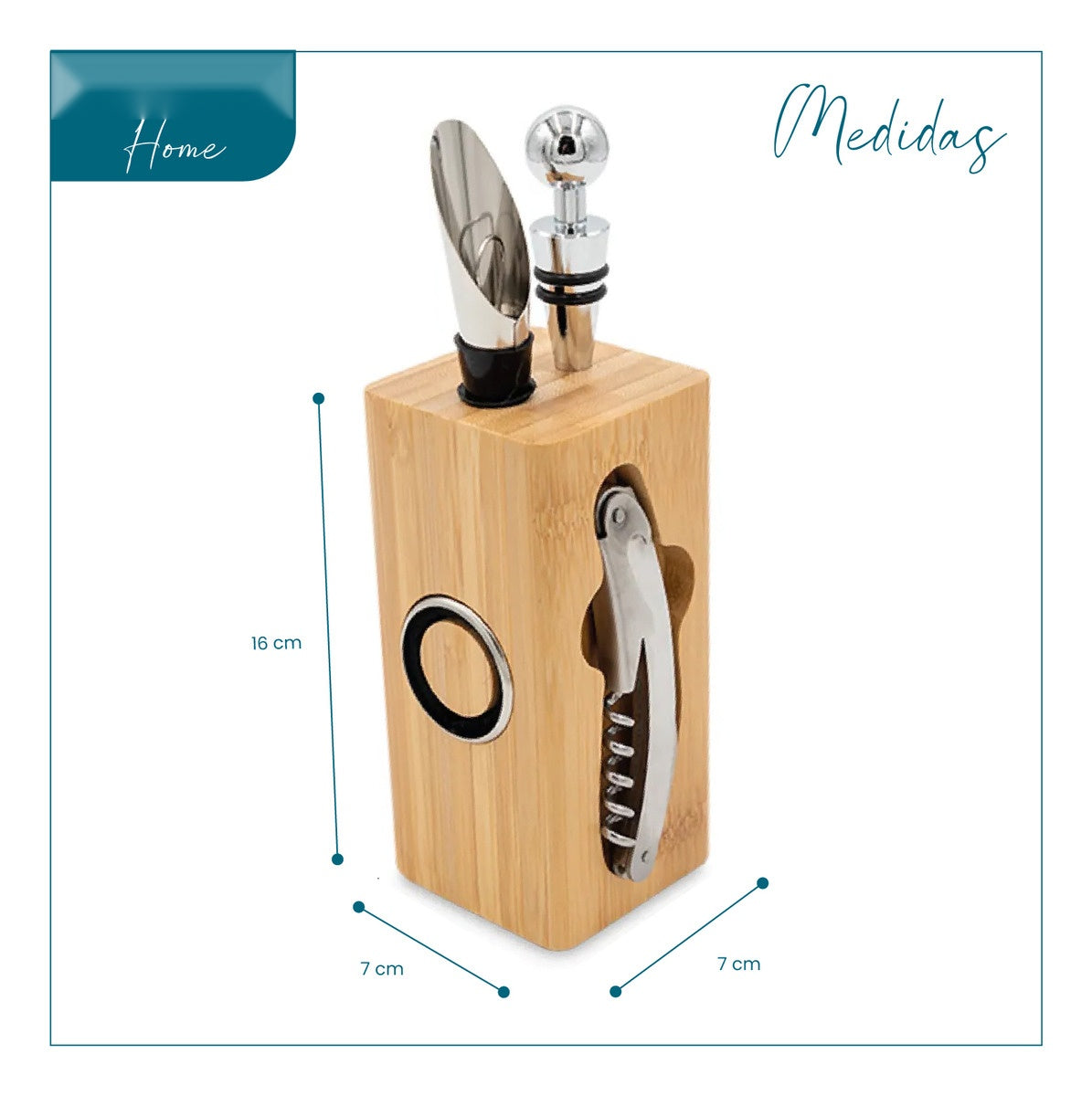 Kit Descorchador De Vino Sacacorchos 7 En 1 Metalico Madera Lujo Con Accesorios