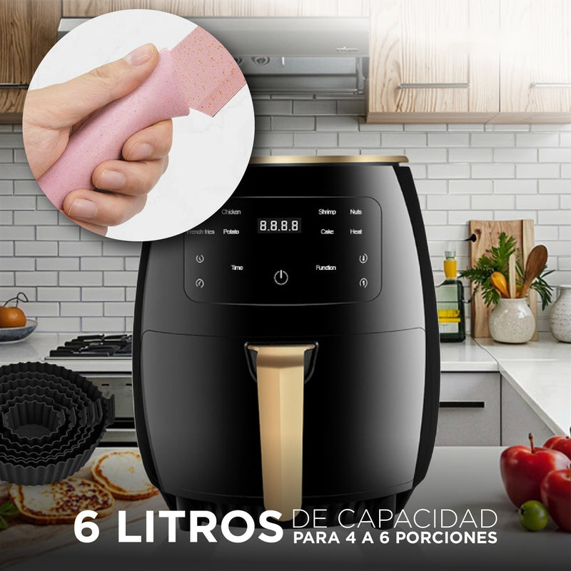 Freidora De Aire 6L Airfryer Con Moldes Y Set De Cuchillos