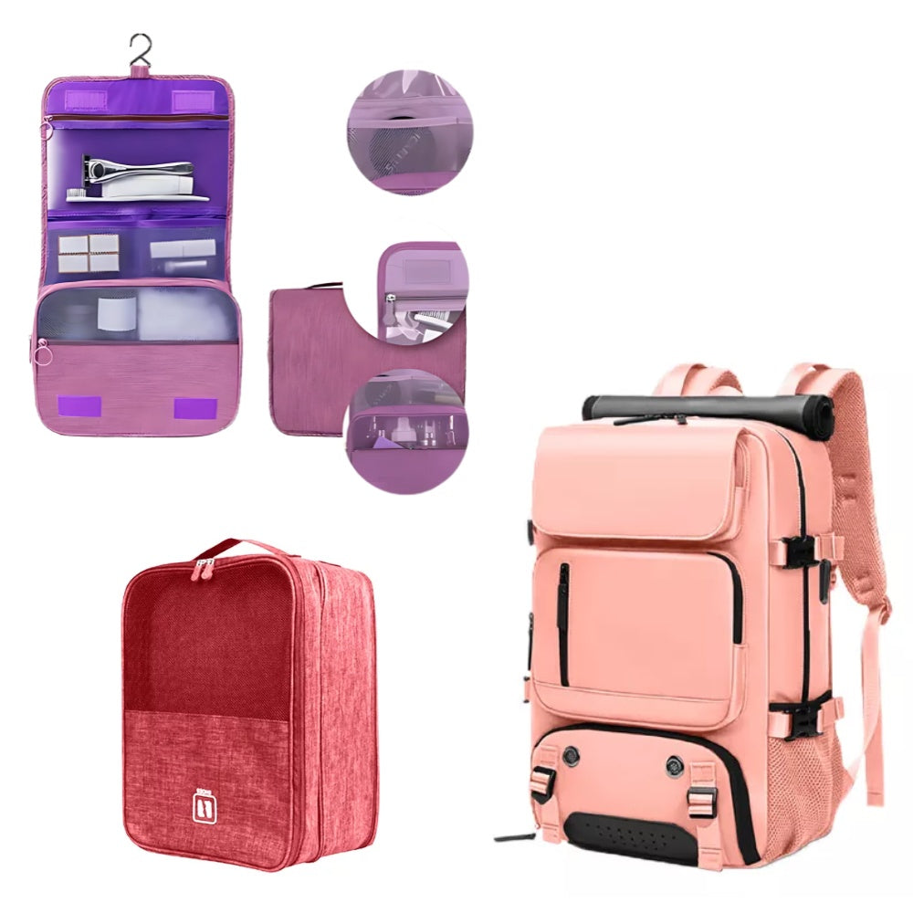 Combo Maleta Viajera + Organizadores Equipaje De Zapatos Y Cosmetiquera Maquillaje Rosa