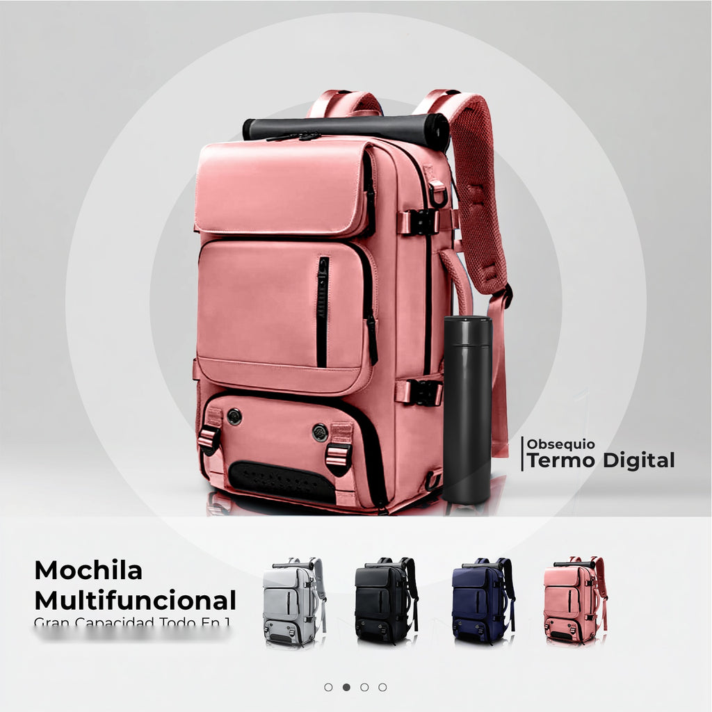 Bolso Todo En Uno Para Laptop Rosado Viajero Impermeable Con Termo Led