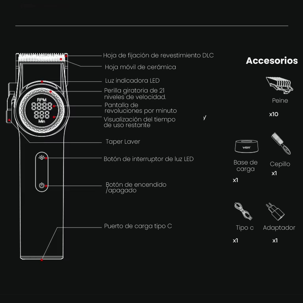 Maquina Peluquera Inalambrica Original Profesional Con Guias