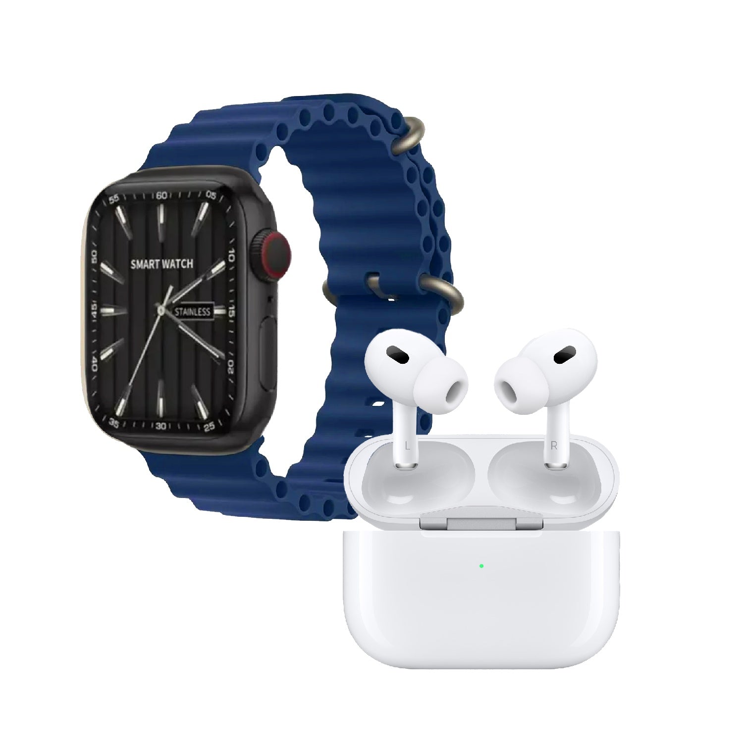 Combo Smartwatch Sport V11 Classic Suit 7 Pulsos Negro Con Audifonos Y Soporte Giratorio Celular