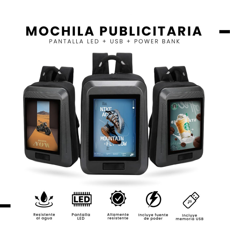 Mochila Publicitaria Pantalla Led Full Color 1280X768 Power Bank Usb Mochila Interactiva