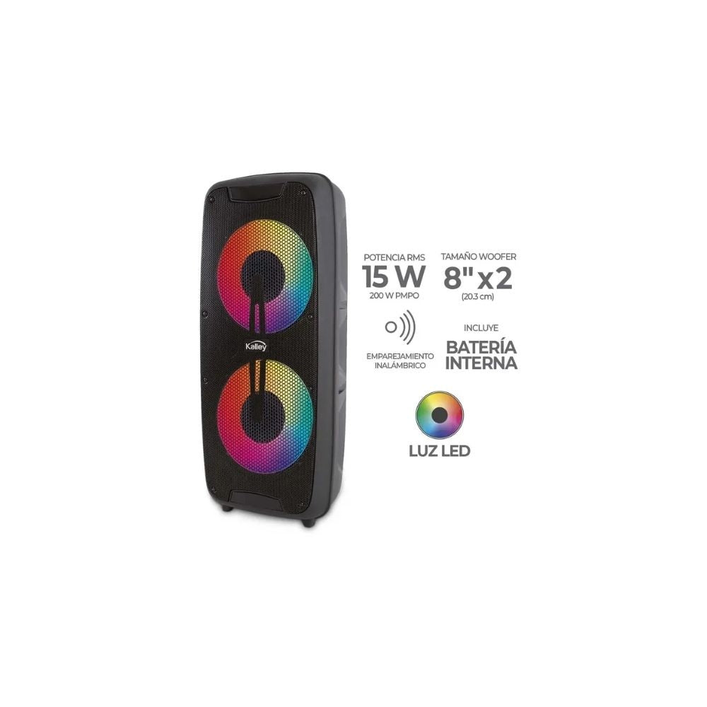 Parlante Kalley Bsk 15W Rms 200W Pmpo Bluetooth Luces Led 2X8"
