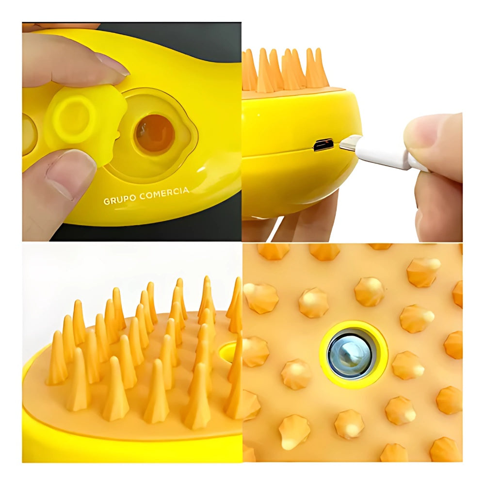 Combo Esfera Rodillo Silicona Quita Pelos + Cepillo Masaje Mascotas Vapor