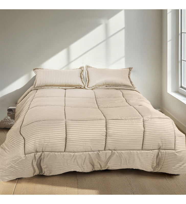 Edredon Microfibra Para Cama Queen Tela Suave Beige