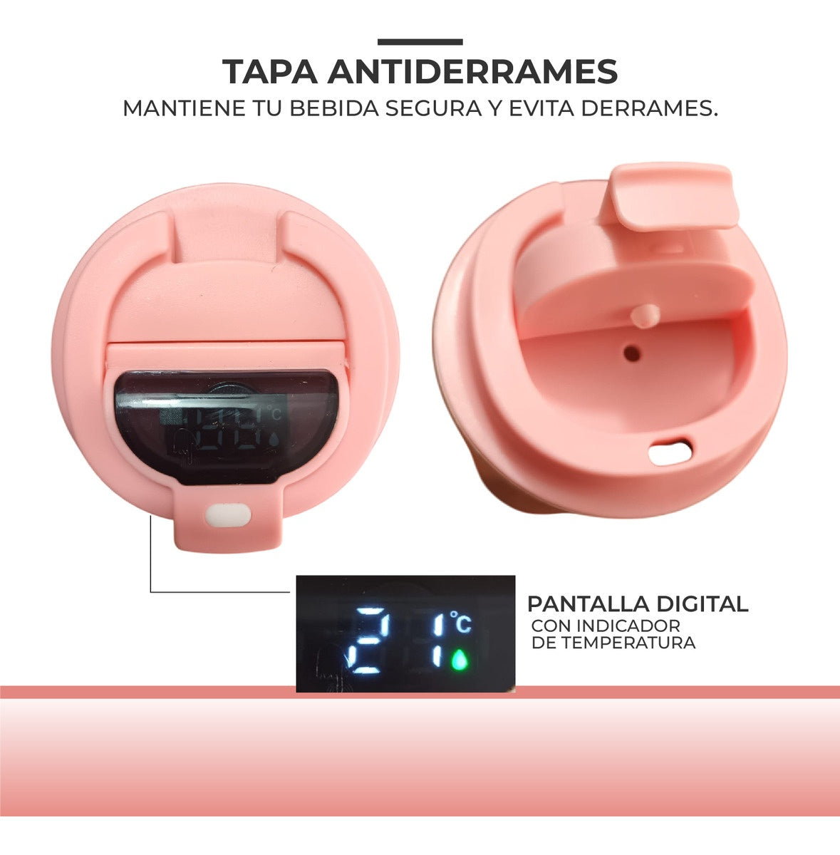 Vaso Termico Digital Indicador Temp Led Mix Pink Rose Cofee