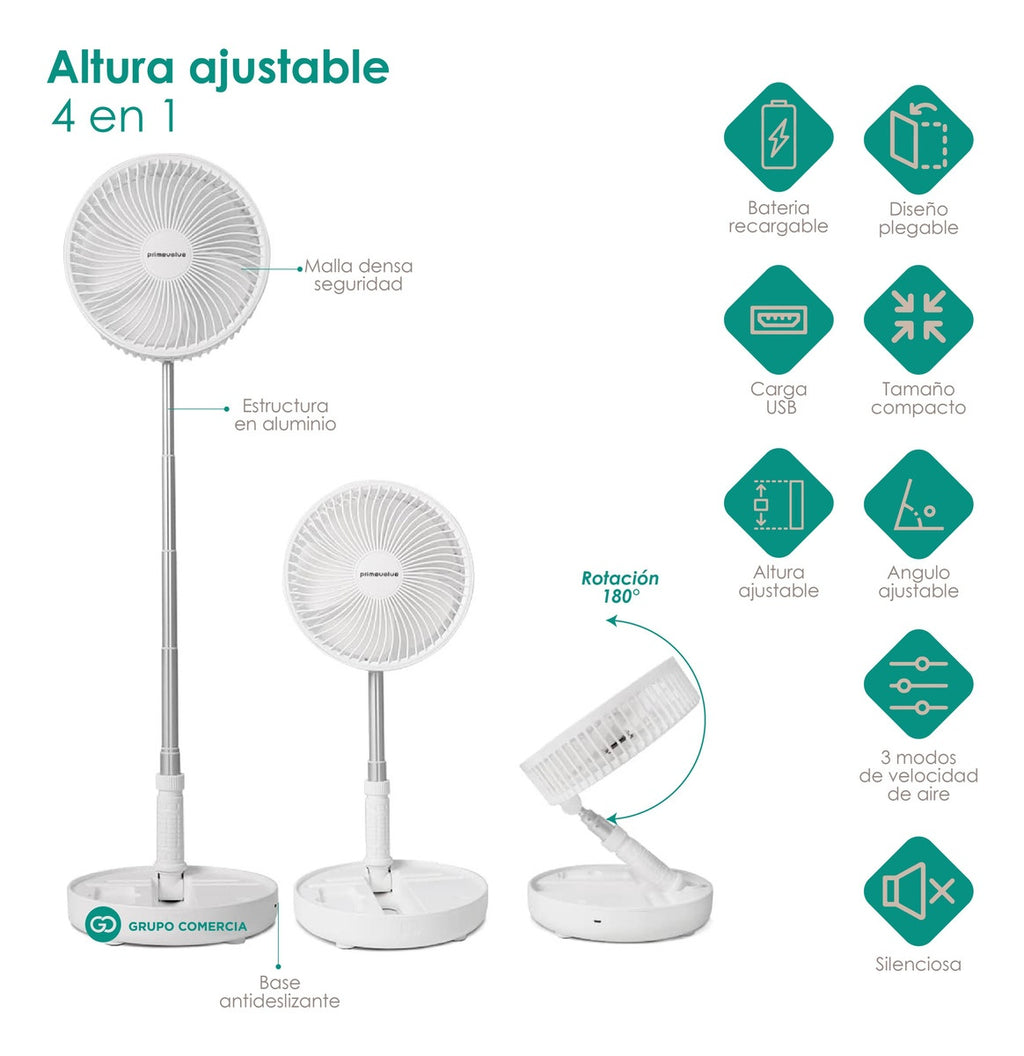 Mini Ventilador Con Base Ajustable De Altura Recargable