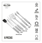 Set Kit Basico De Asado Bbq En Acero Inoxidable Con Estuche X6 Piezas