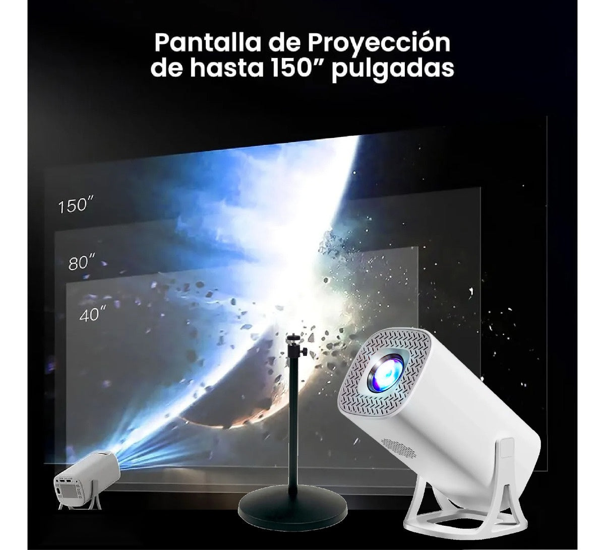 Proyector Smart S40 Max 4K Android 11 Wifi 5G + 2 Controles + Base Metalica +30.000 Juegos Y Apps