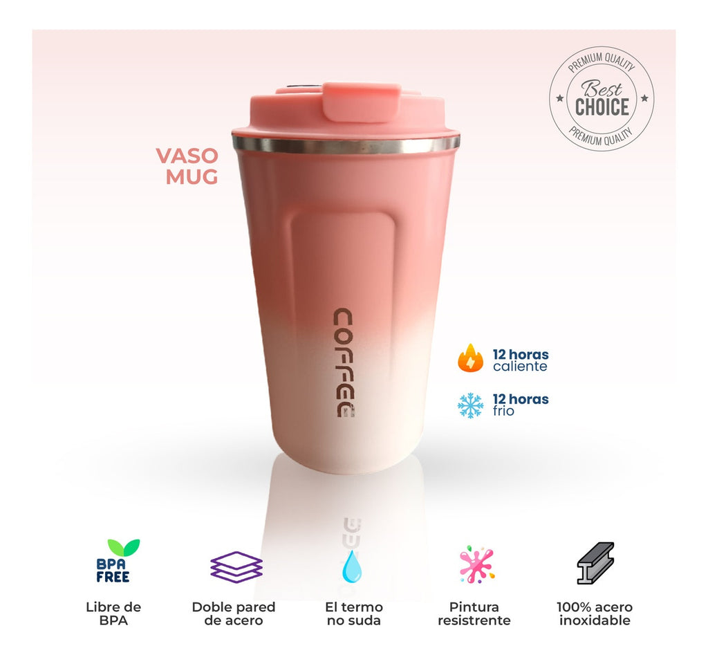 Vaso Termico Digital Indicador Temp Led Mix Pink Rose Cofee
