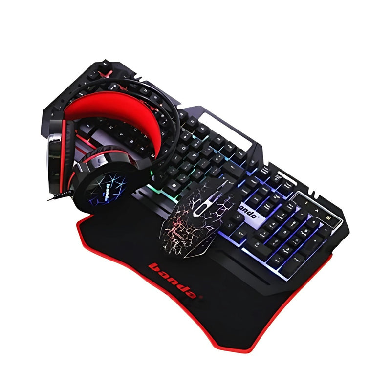 Kit Gamer Teclado Mouse Led Rgb Con Pad Y Auriculares Combo Color Del Teclado Negro