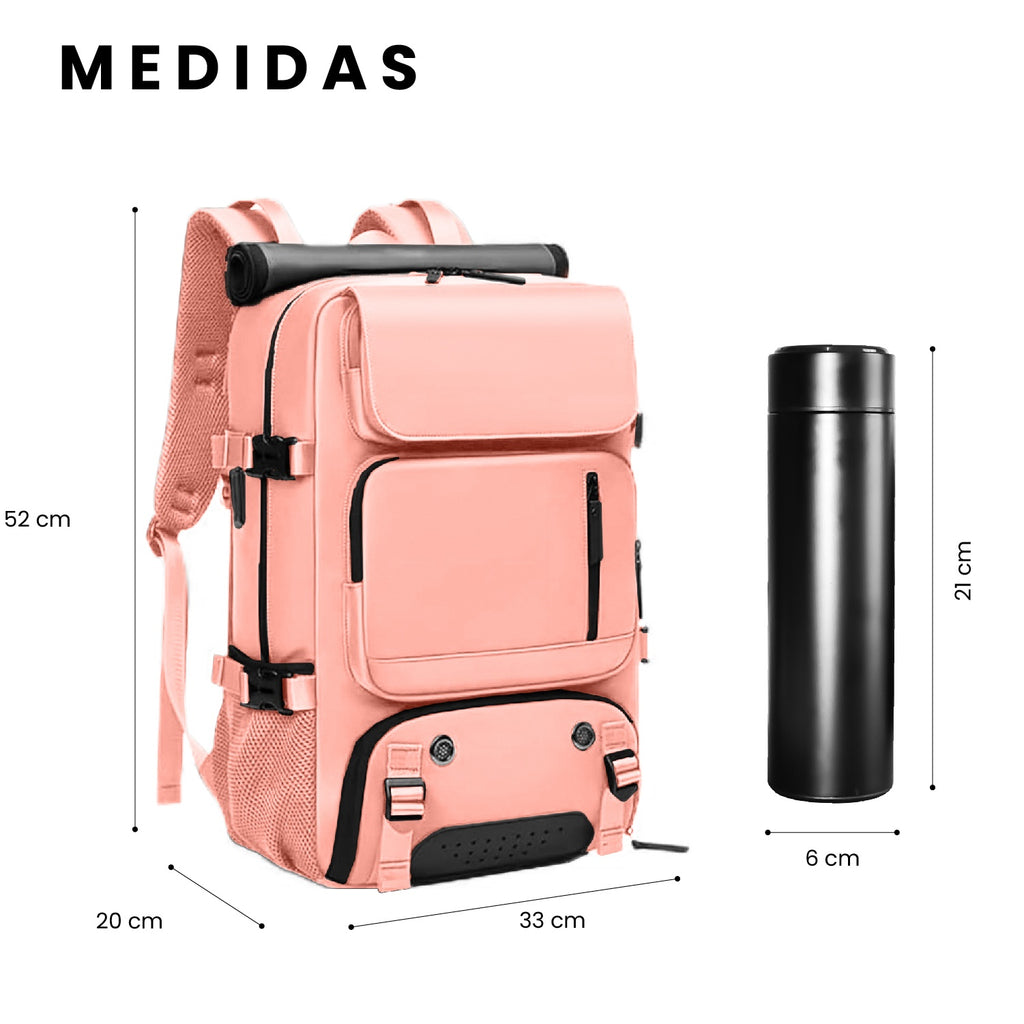 Bolso Todo En Uno Para Laptop Rosado Viajero Impermeable Con Termo Led