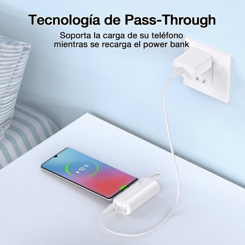 Power Bank 4500Mah Bateria Portatil Tipo C Con Usb Am Mini Color Blanco