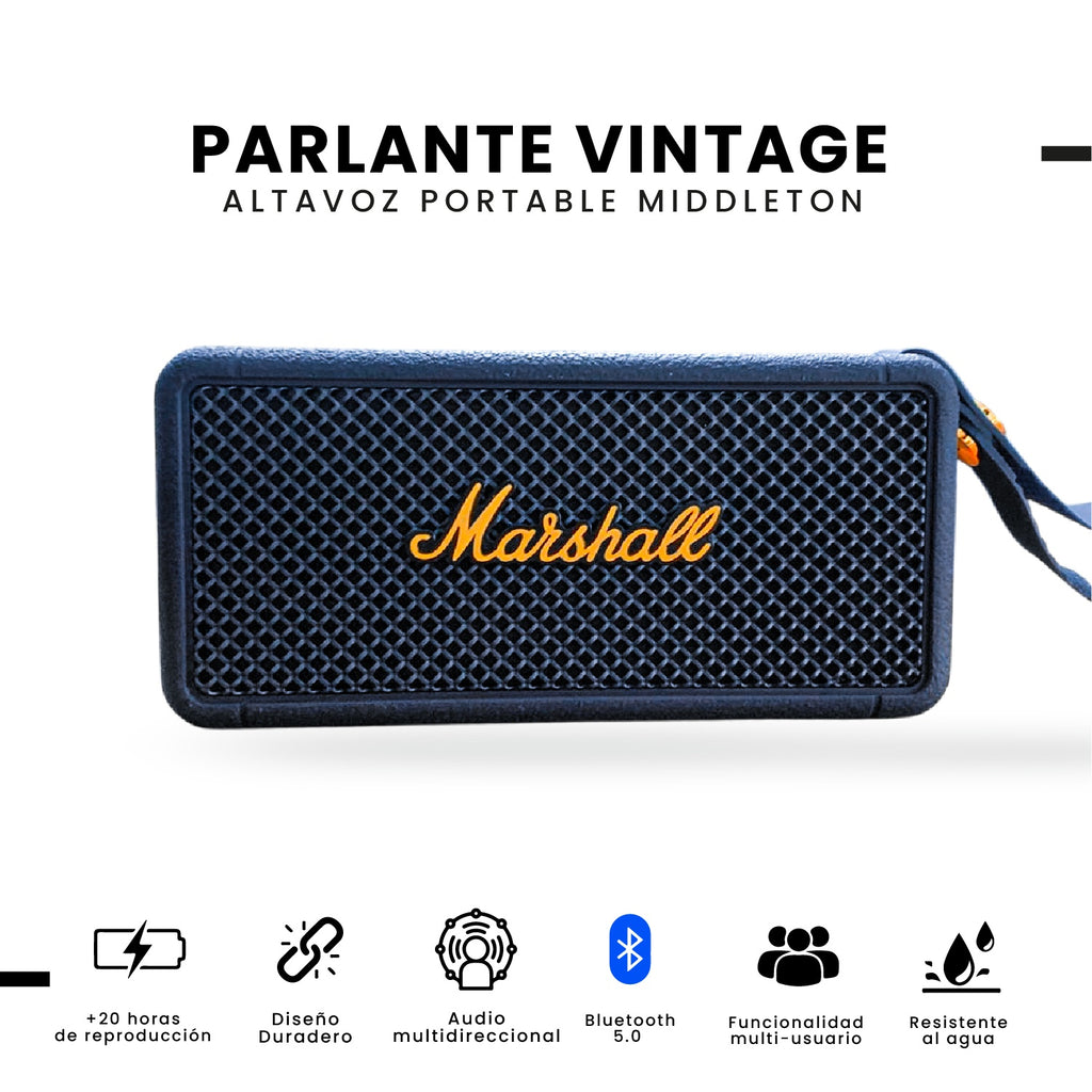 Parlante Bluetooth Sonido Potente Usb Mp3 Fm Marshall Azul Replica 1.1