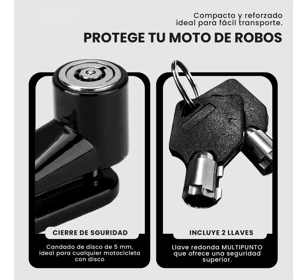 Candado De Disco Antirrobo Para Moto Scooter Bicicleta 2 Llaves