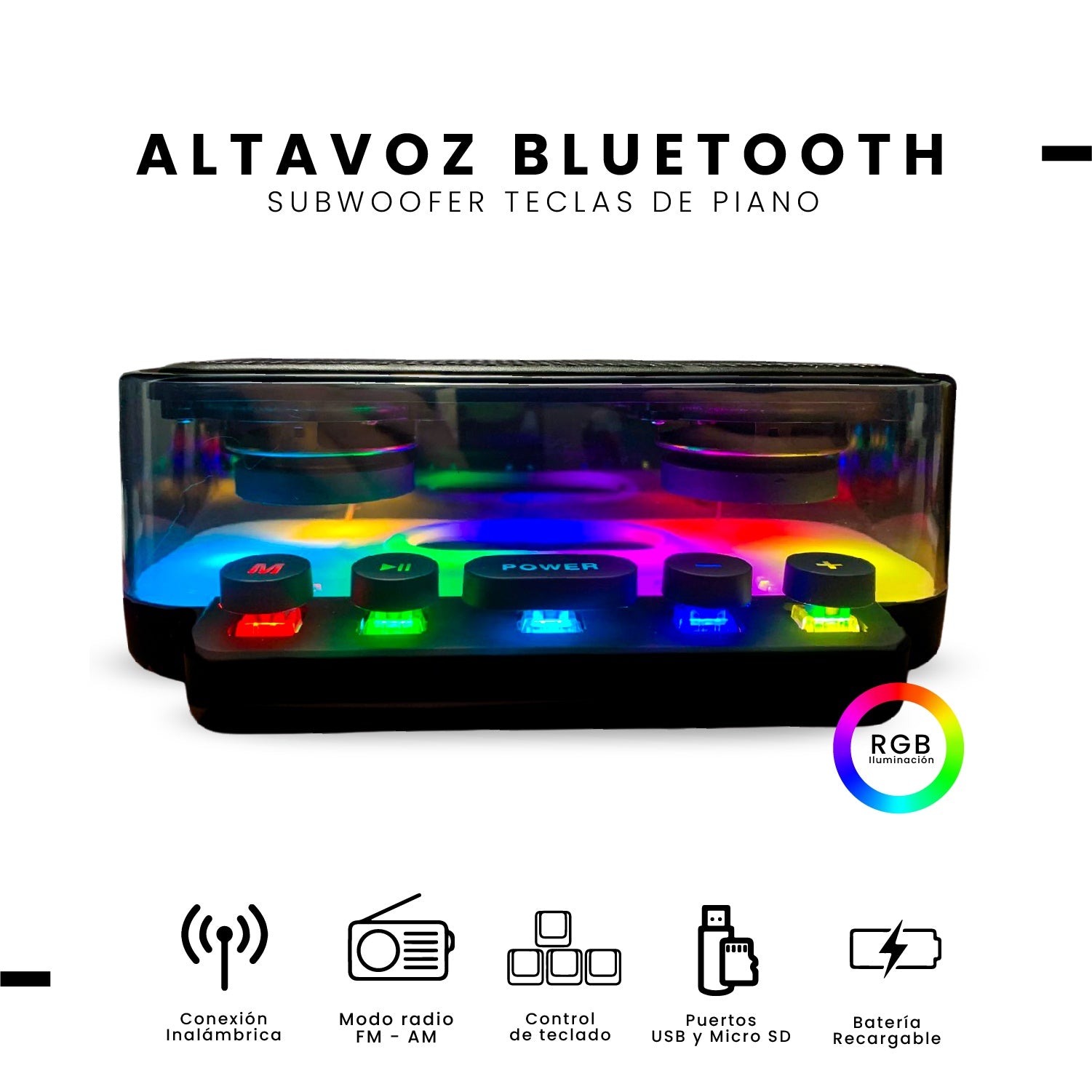 Parlante Bluetooth Alta Fidelidad Rgb Mp3 Usb Fm | Sonido Envolvente | Diseno Futurista