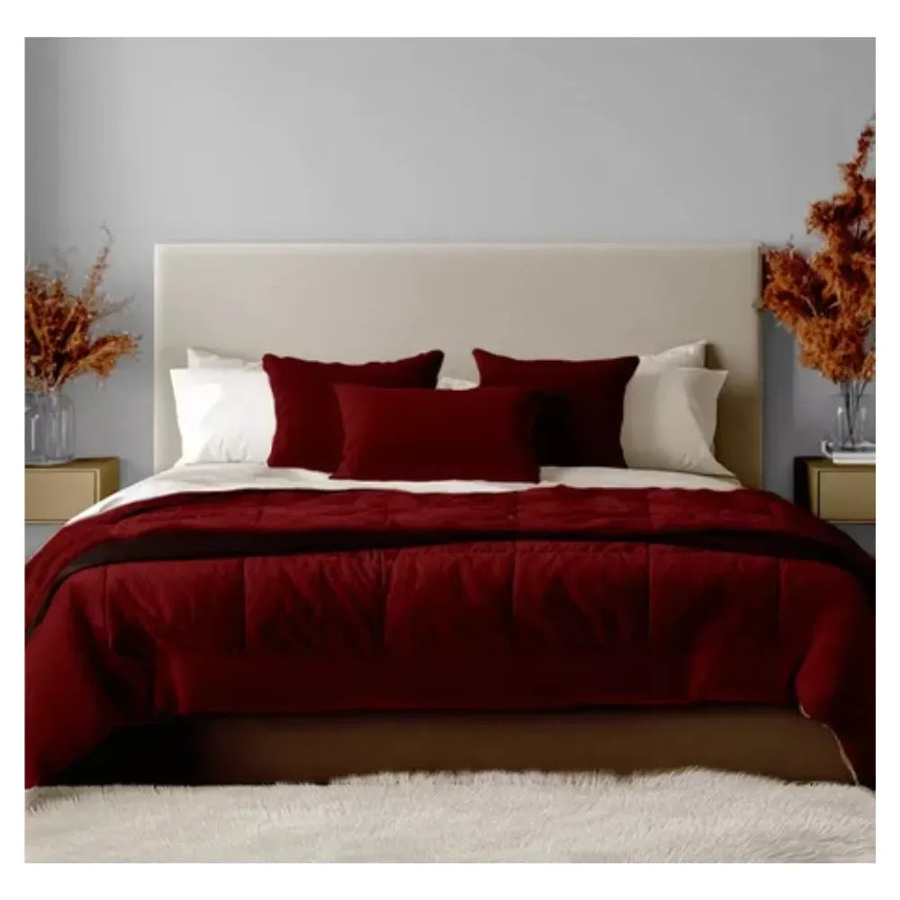 Combo Home Cubrelecho Ovejero Cama Doble Vinotinto + 2 Lamparas Farol Tactil