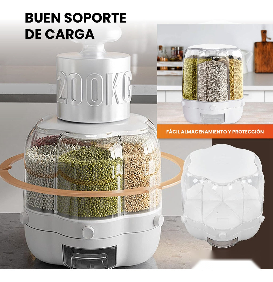 Dispensador Recipiente X6 Espacios Para Granos Cereales Giratorio Innovo Home Gb6