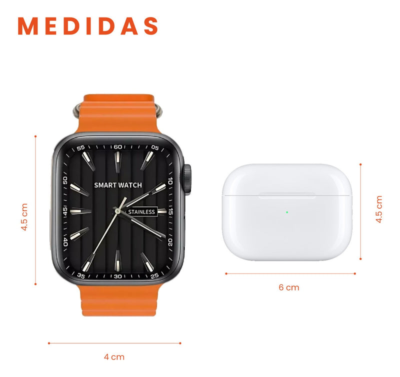 Smartwatch V11 Clasic Con Audifonos Air 7 Pulsos Serie 8 Sport Naranja