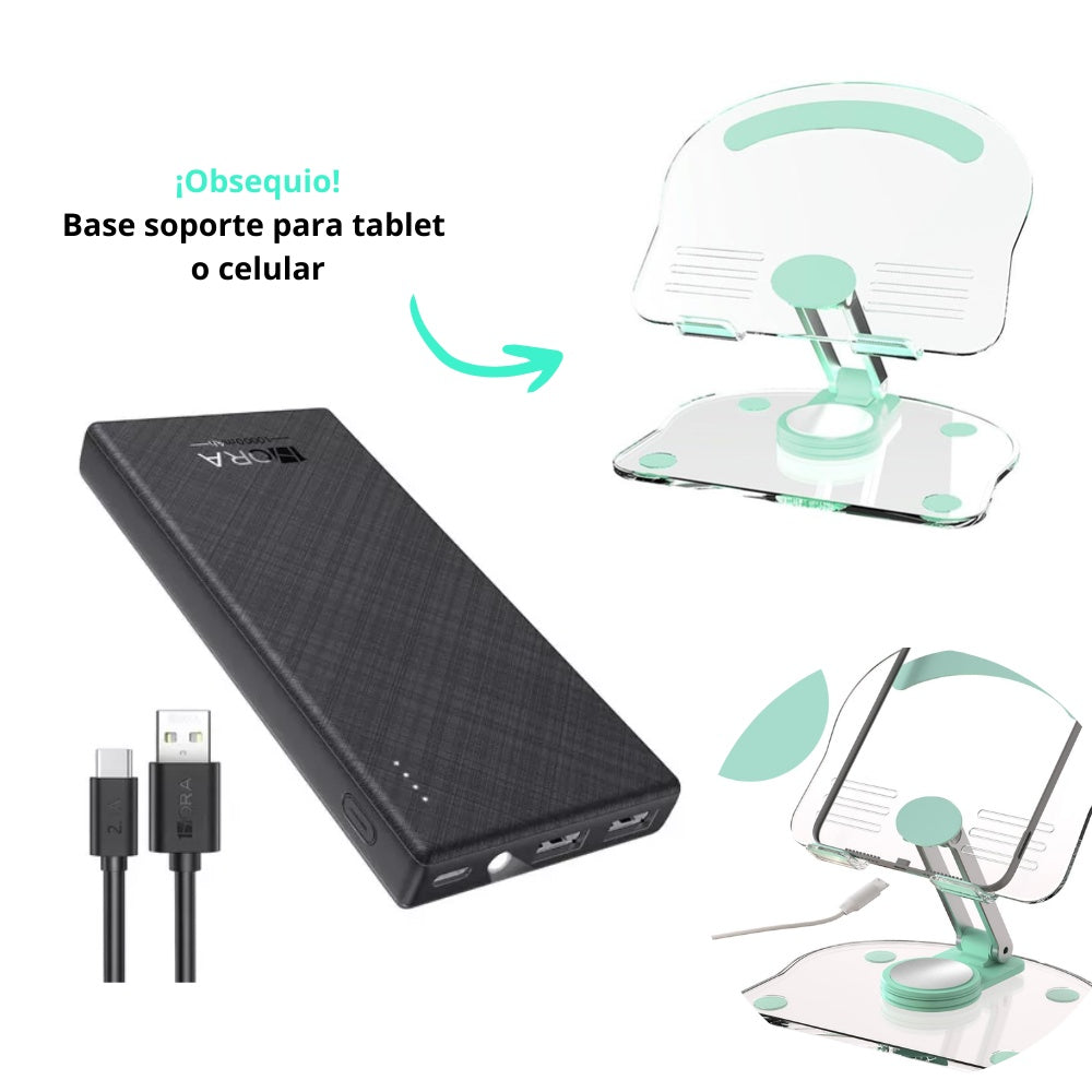 Power Bank Bateria Portatil 10000Mah 1Hora Con Indicador De Luz + Obsequio Soporte De Celular Tablet Giratoria