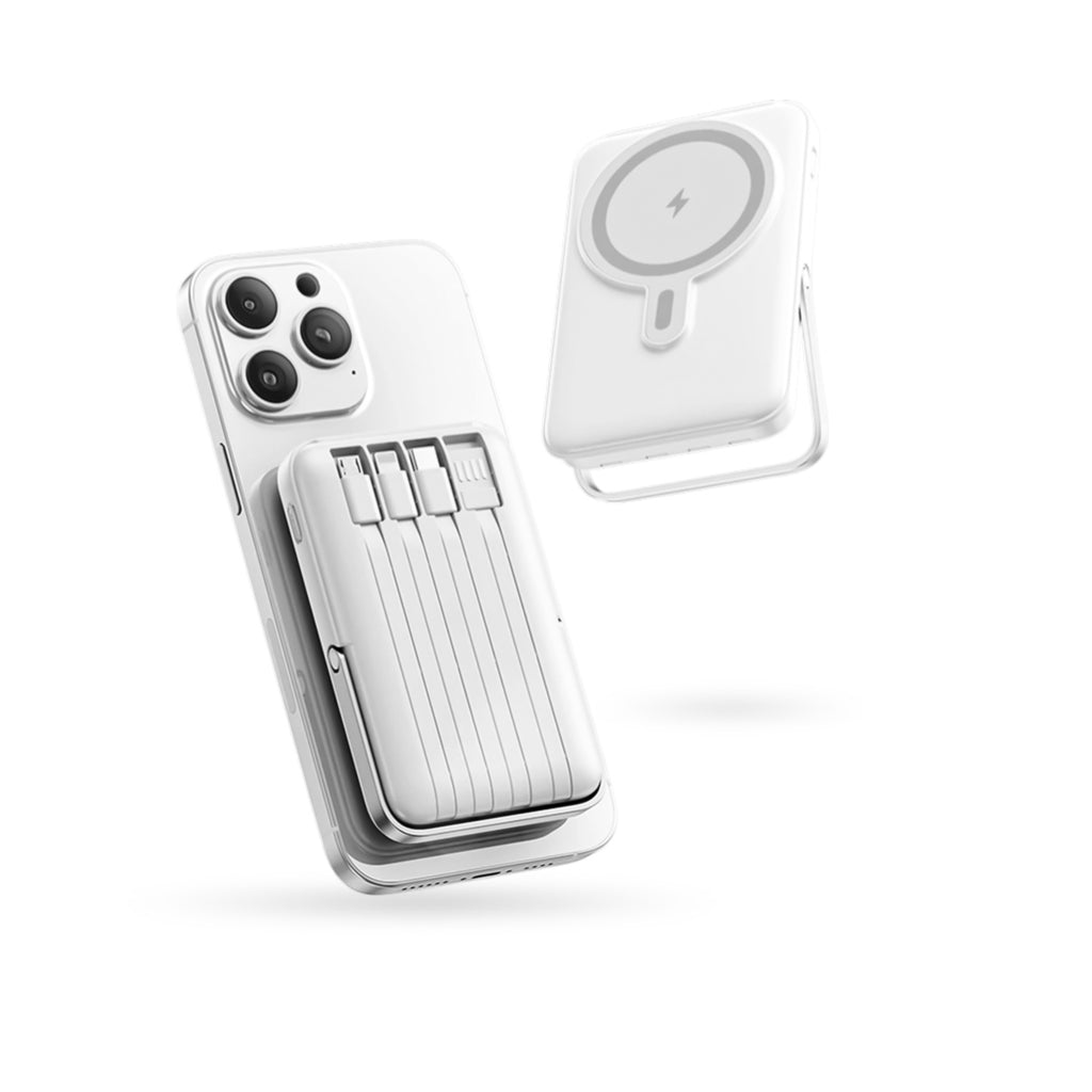 Power Bank Inalambrico Magnetico 7.000 Mah Carga Rapida 4 Cables Integrados Y Soporte 22.5W