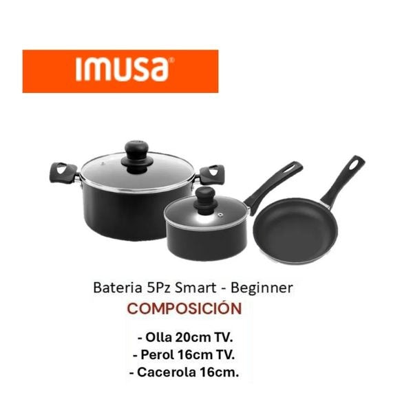 Bateria De Cocina Imusa 5 Piezas Antiadherente Sarten Olla Perol Tapa Vidrio