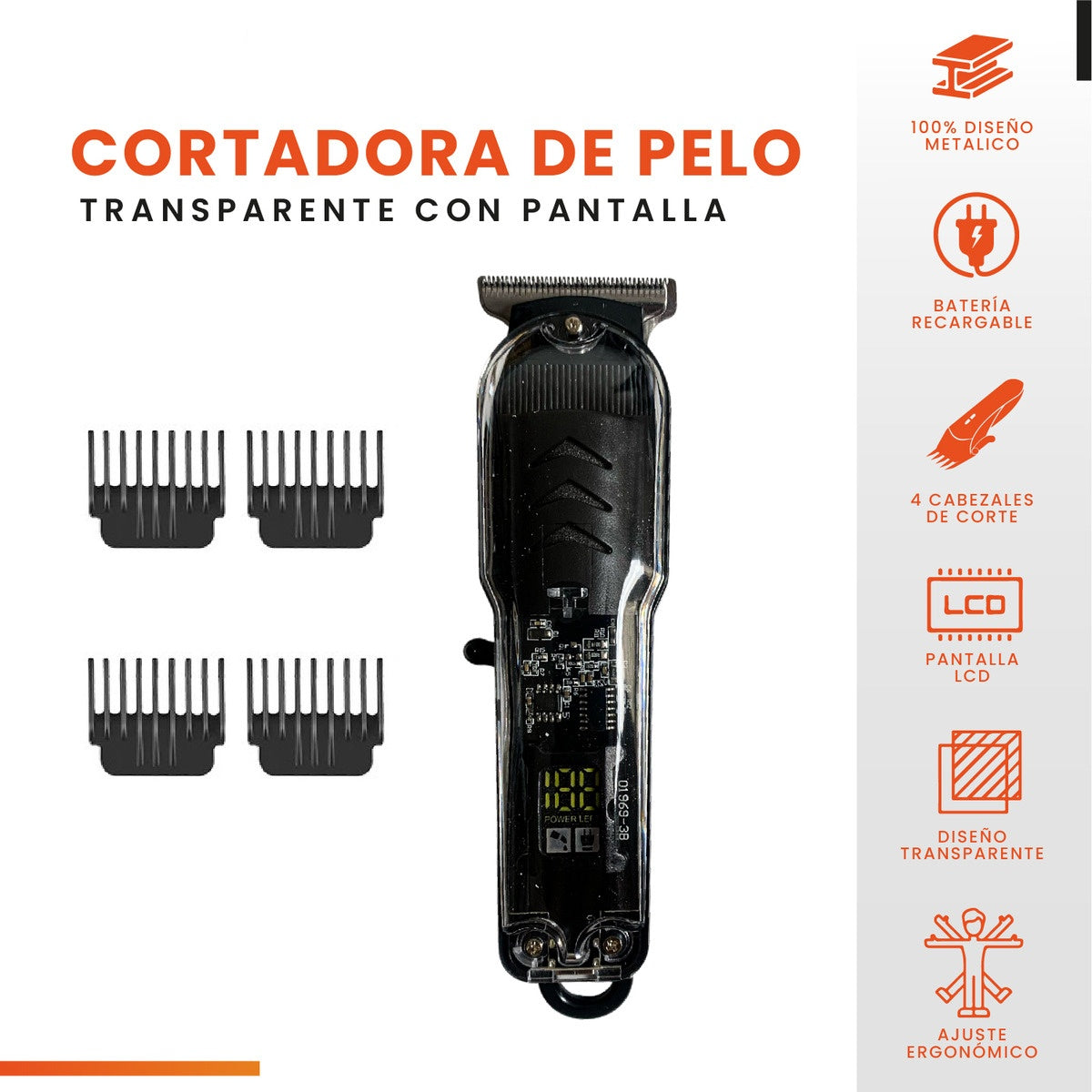 Patillera Recargable Inalambrica Con Guias Diseno Trasparente Ergonomic Clipper Innovo