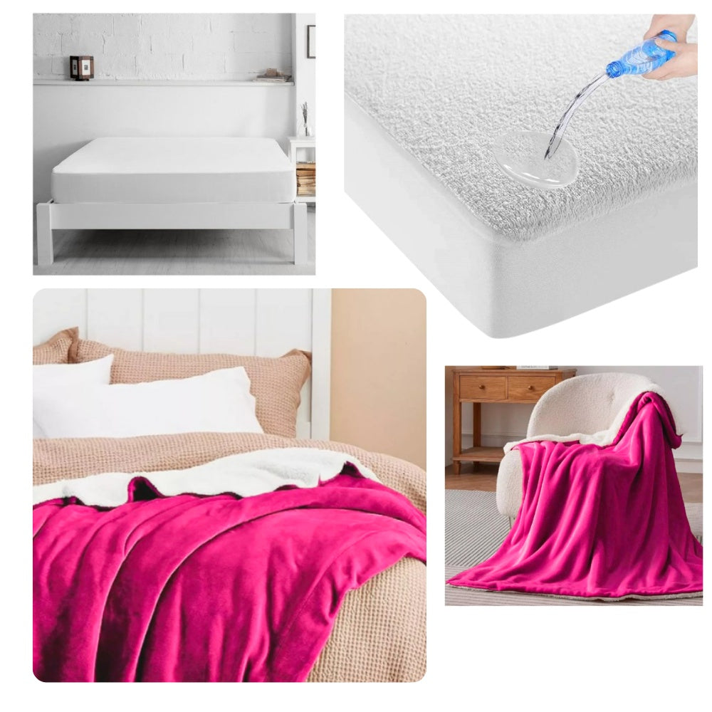 Combo Protector De Colchon Antifluido + Cobija Termica Ovejera Doble Faz 180 X 240