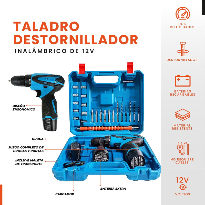 Taladro Con Estuche Inalambrico Doble Baterias 25 Accesorios Maletin Percutor