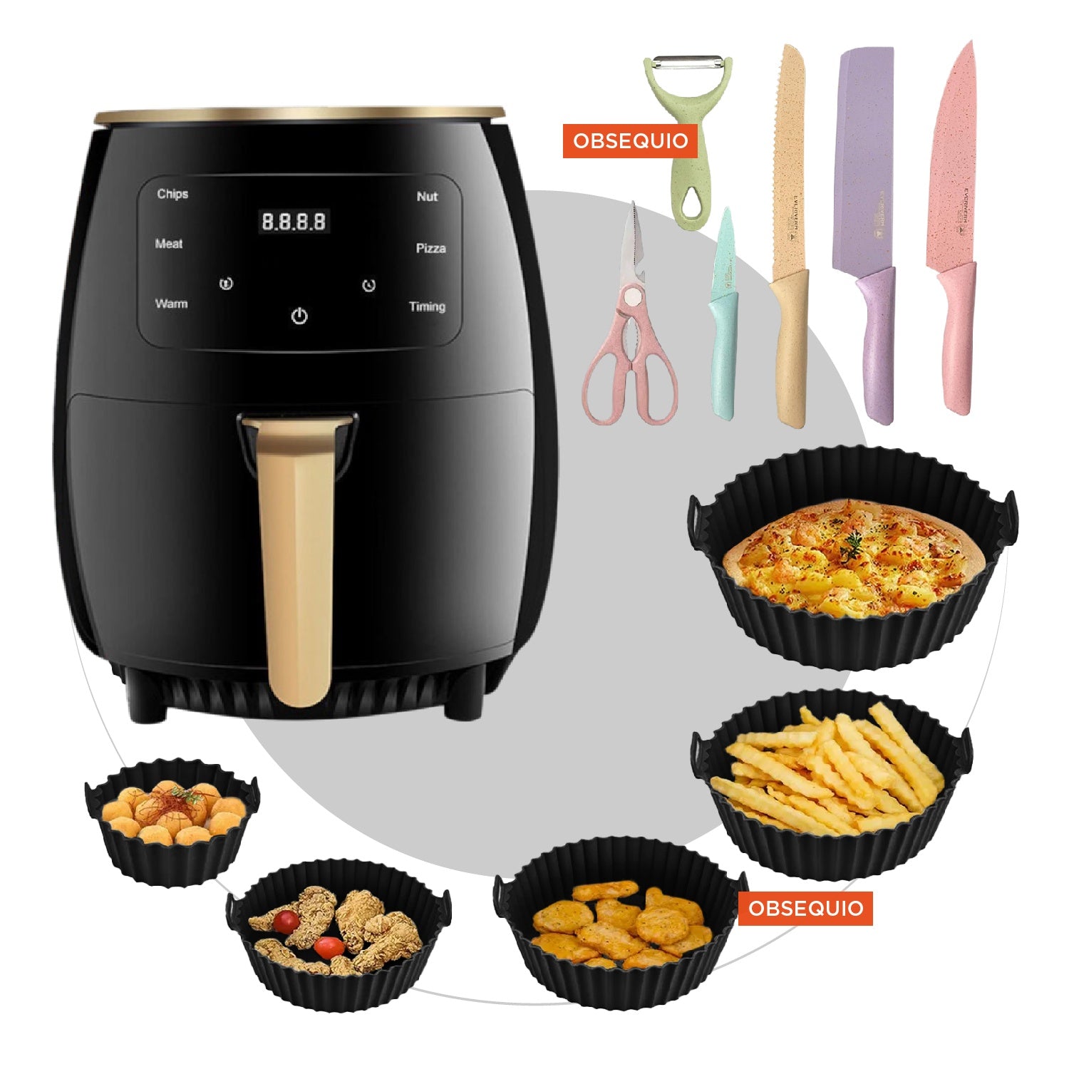 Freidora De Aire 6L Innovo+ Airfryer Con Moldes Y Set De Cuchillos