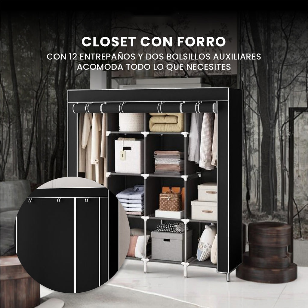 Closet Organizador De Ropa Plegable 4 Puertas 12 Espacios Tela Negro Innovo+