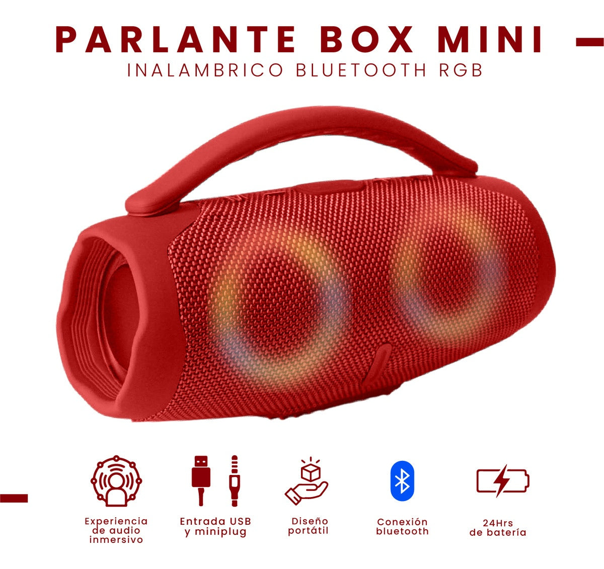 Mini Bocina Parlante Portatil Box Bluetooth Recargable Rgb Rojo Innovo Tech