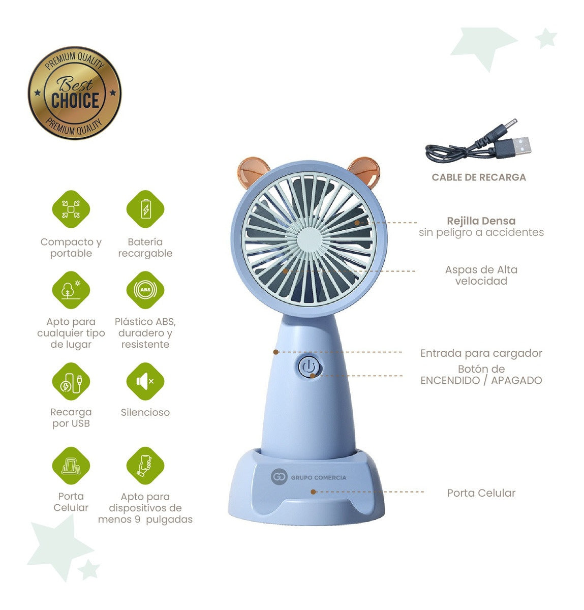 Mini Ventilador Portatil Recargable Con Base Para Celular