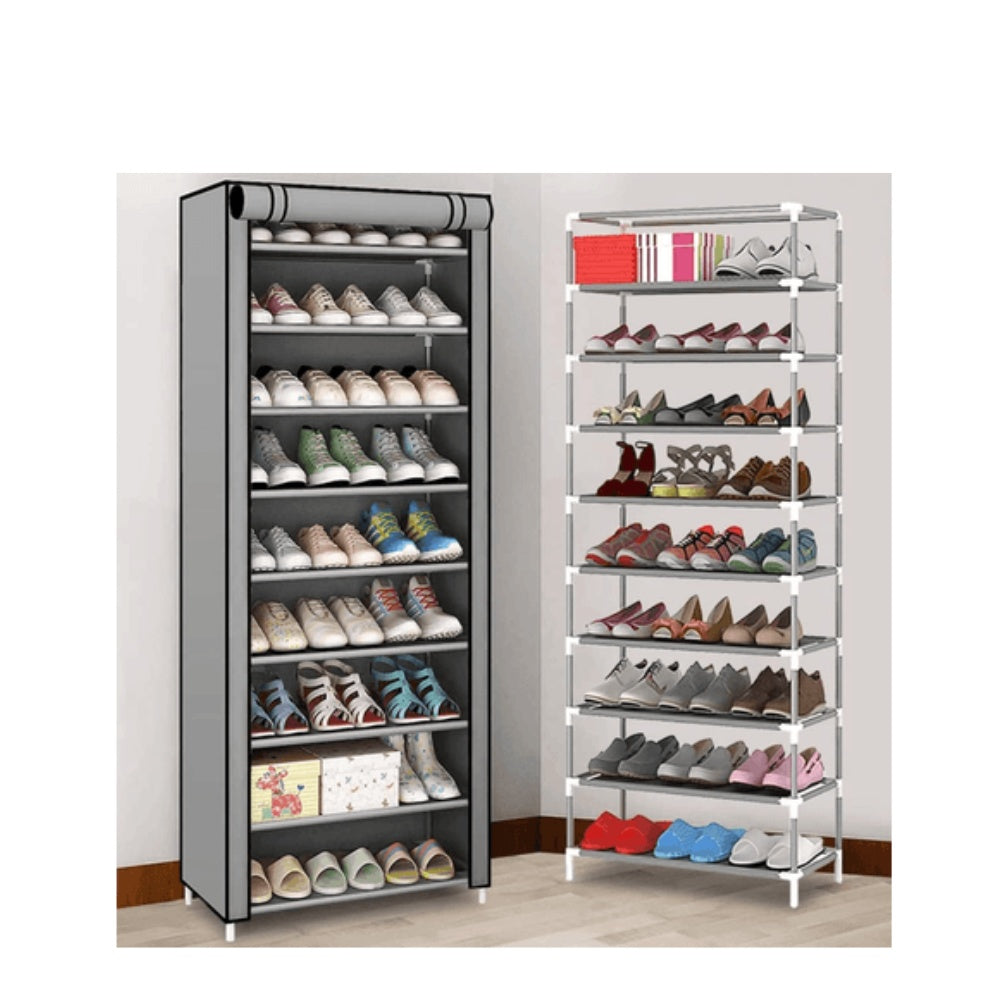 Closet Zapatero Organizador 9 Niveles Calzado Armable En Tela Gris Diseno Torre