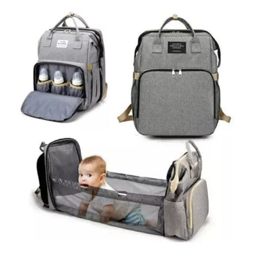 Bolso Panalera Multifuncional Corral 3 En 1 Para Bebes Color Gris
