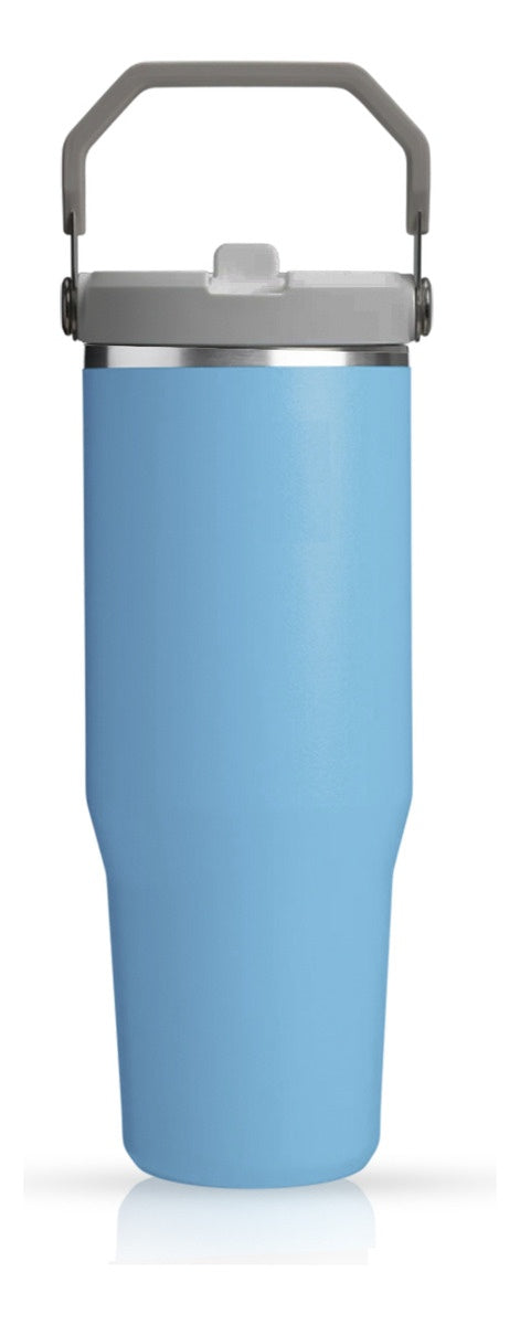 Termo Acero Inoxidable 900Ml Flip Straw Antiderrames Frio Calor Azul
