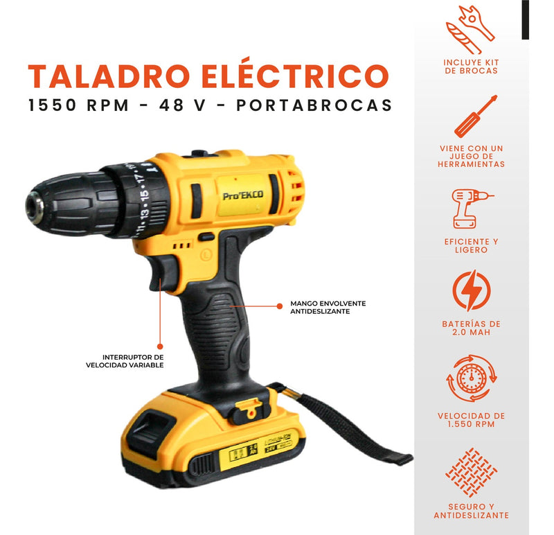 Taladro Inalambrico Doble Bateria 25V Con 30 Accesorios Estuche