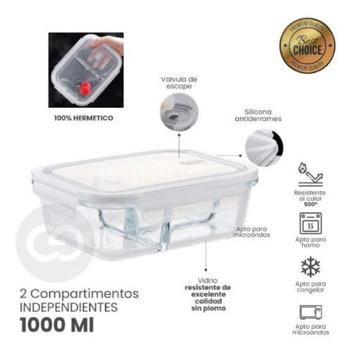 Combo Green Porta Comidas Refractaria Doble Compartimiento Verde Y Termo Botella Digital Negro 420Ml