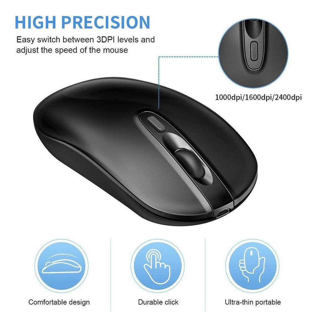 Mouse Inalambrico 2 En 1 Bluetooth 4.0/2.4G Recargable Negro