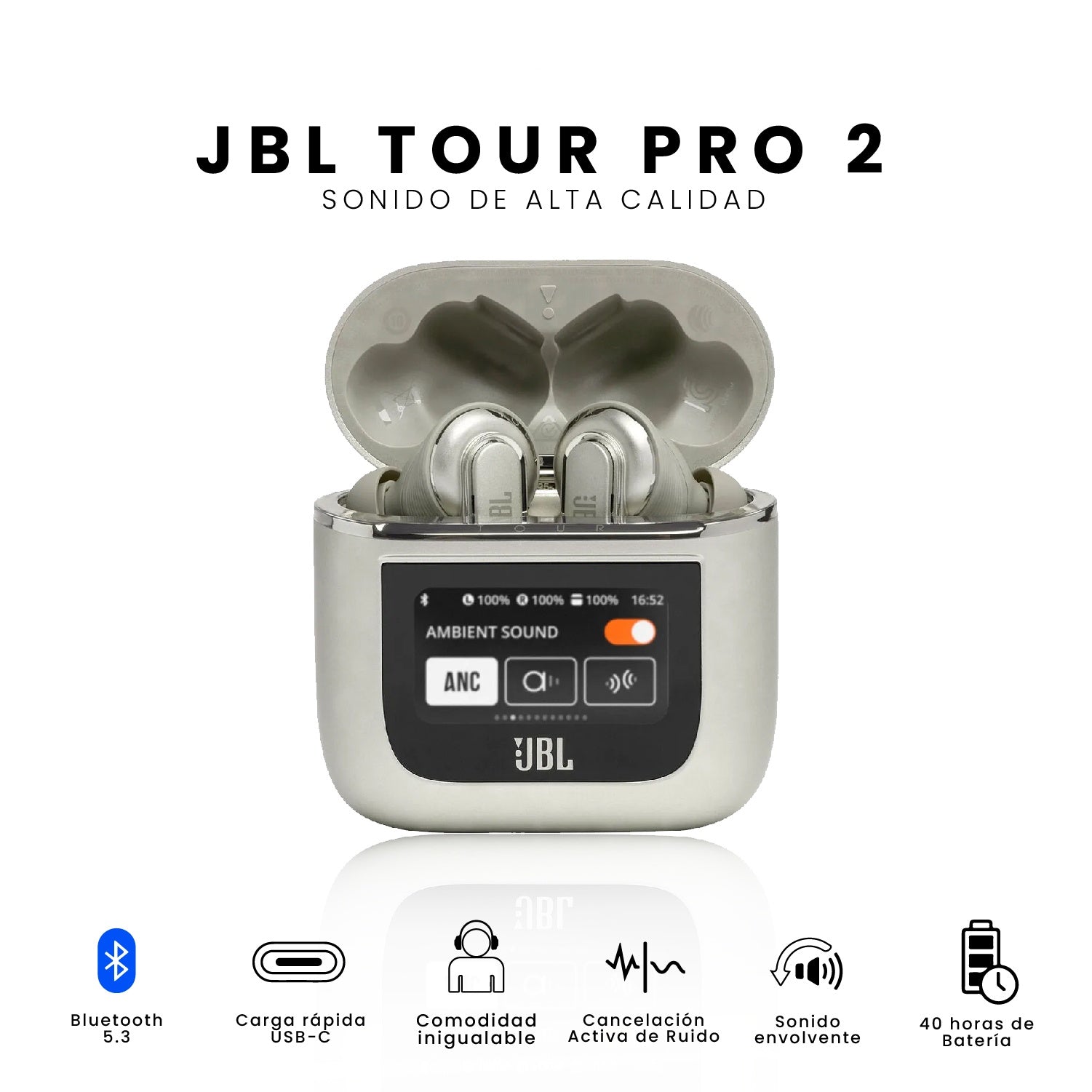 Audifonos Jbl Tour Pro 2 Calidad 1.1 Con Pantalla Tactil Beige