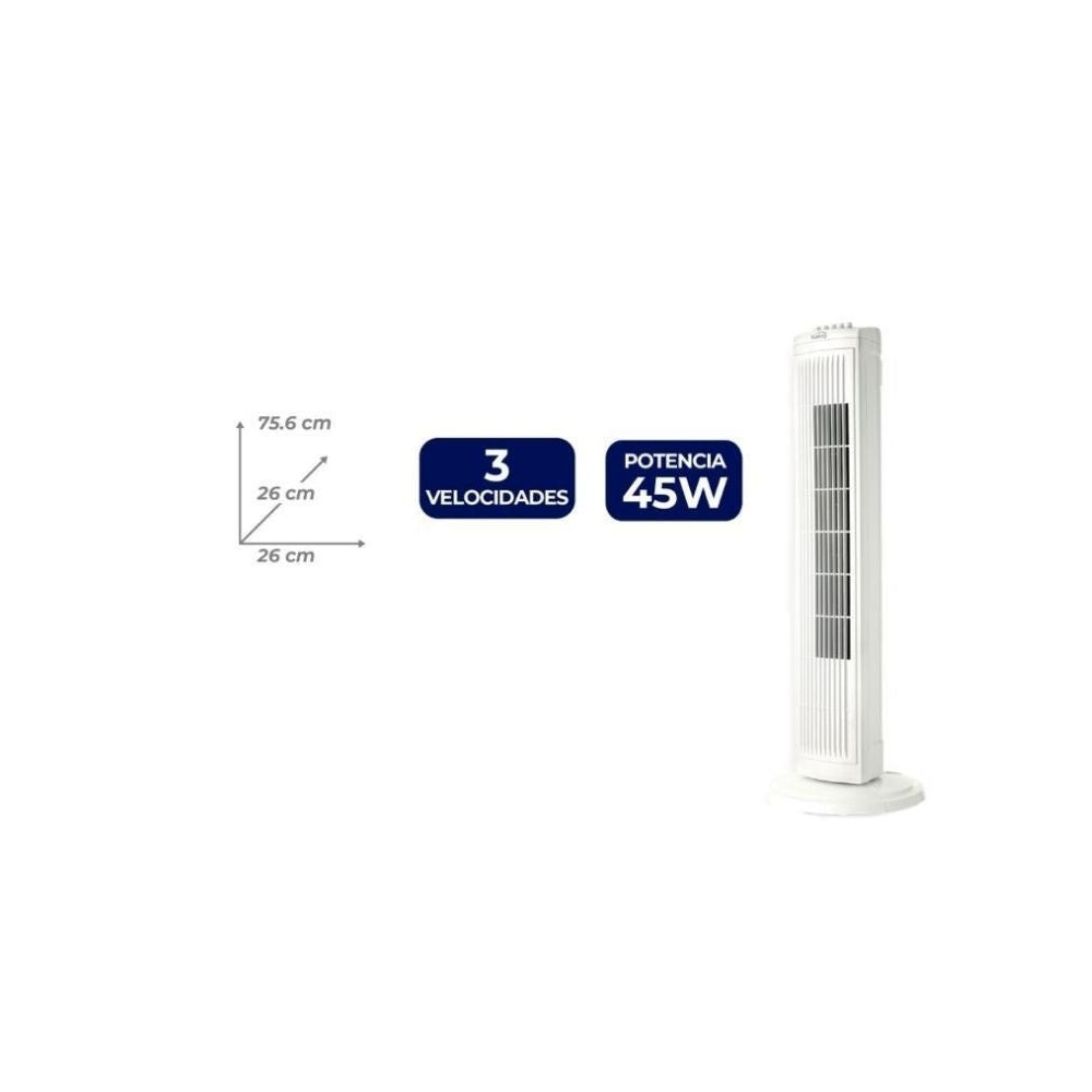 Ventilador Torre Kalley 45W 3 Velocidades Silenciosa Ahorro Energetico