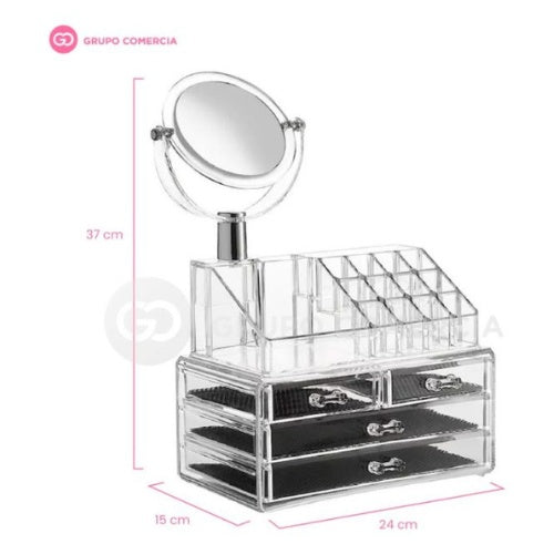 Organizador De Maquillaje Joyero Acrilico Cajones Con Espejo