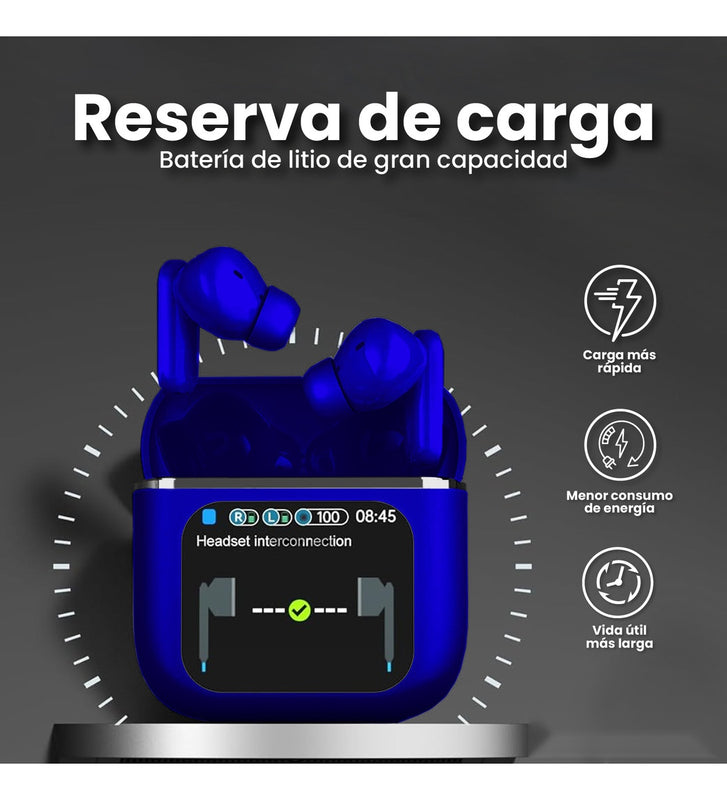 Audifonos Bluetooth Azul 5Ta Generacion Cancelacion Ruido Pantalla