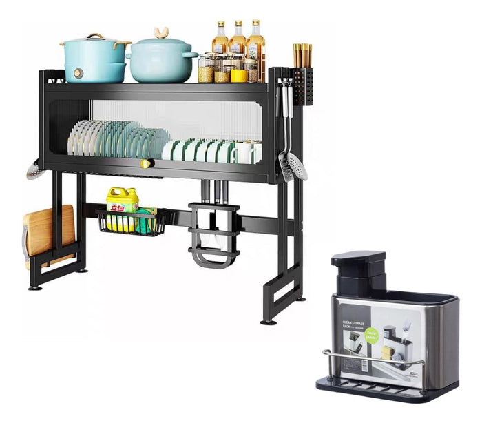 Platero Escurridor De Platos Organizador Tapa + Dispensador De Jabon Cocina