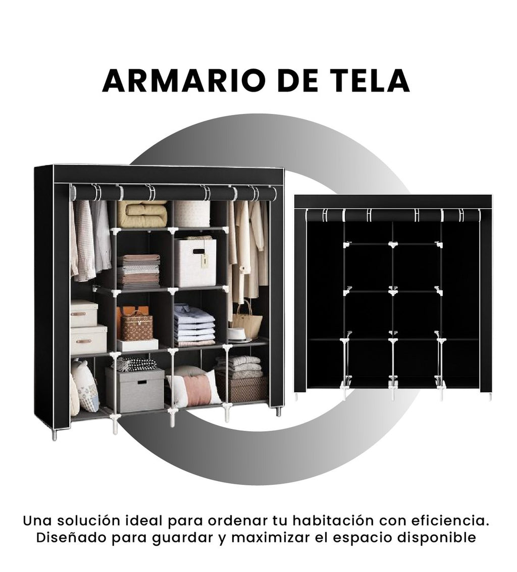 Closet Organizador De Ropa Plegable Armable 4 Puertas Tela Negro Innovo+