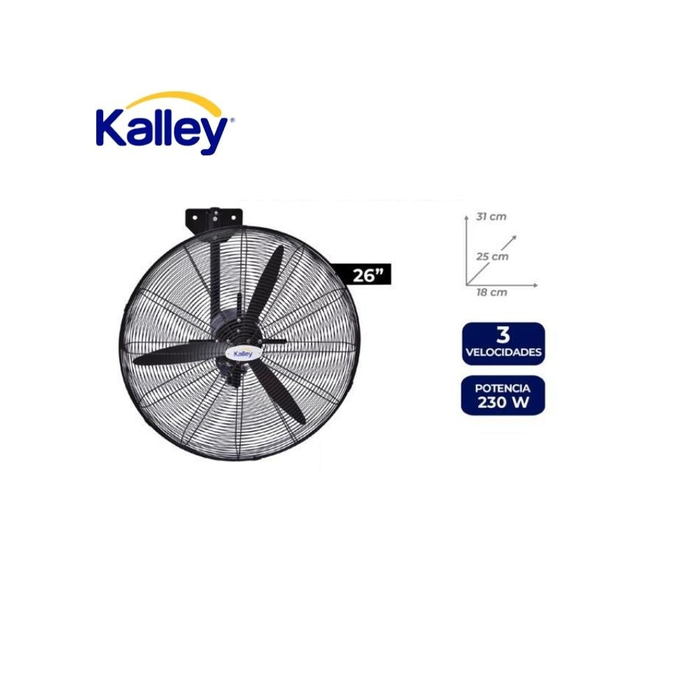 Ventilador Industrial Pared Kalley 26" 230W / 3 Velocidades Potente Y Silencioso