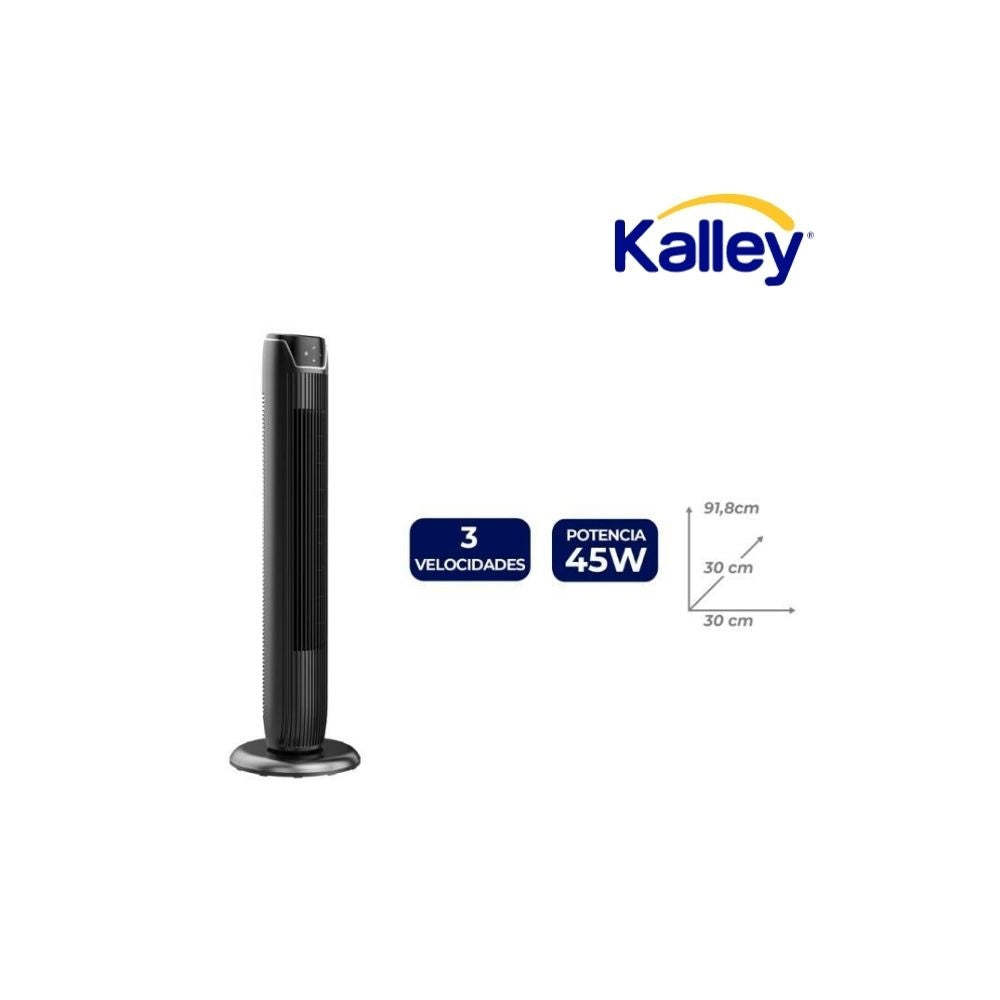 Ventilador Torre Kalley 45W Negro 3 Velocidades Diseno Compacto Silencioso