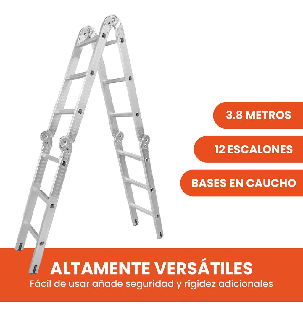 Escalera Todo En 1 Multifuncion 12 Pasos Ajustable Innovo Resiste 150 Kilos Multifuncional